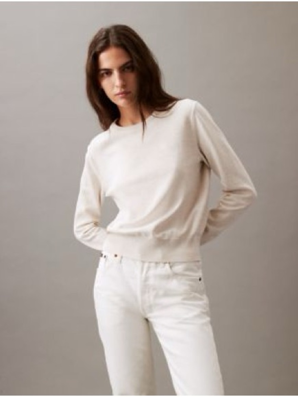 Calvin Klein Jeans Cream Scoopneck Lightweight Sweater